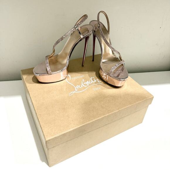 Christian Louboutin 150mm Rosalie Alta Strass Platform Slingback Vintage Rose 39 - Picture 4 of 11